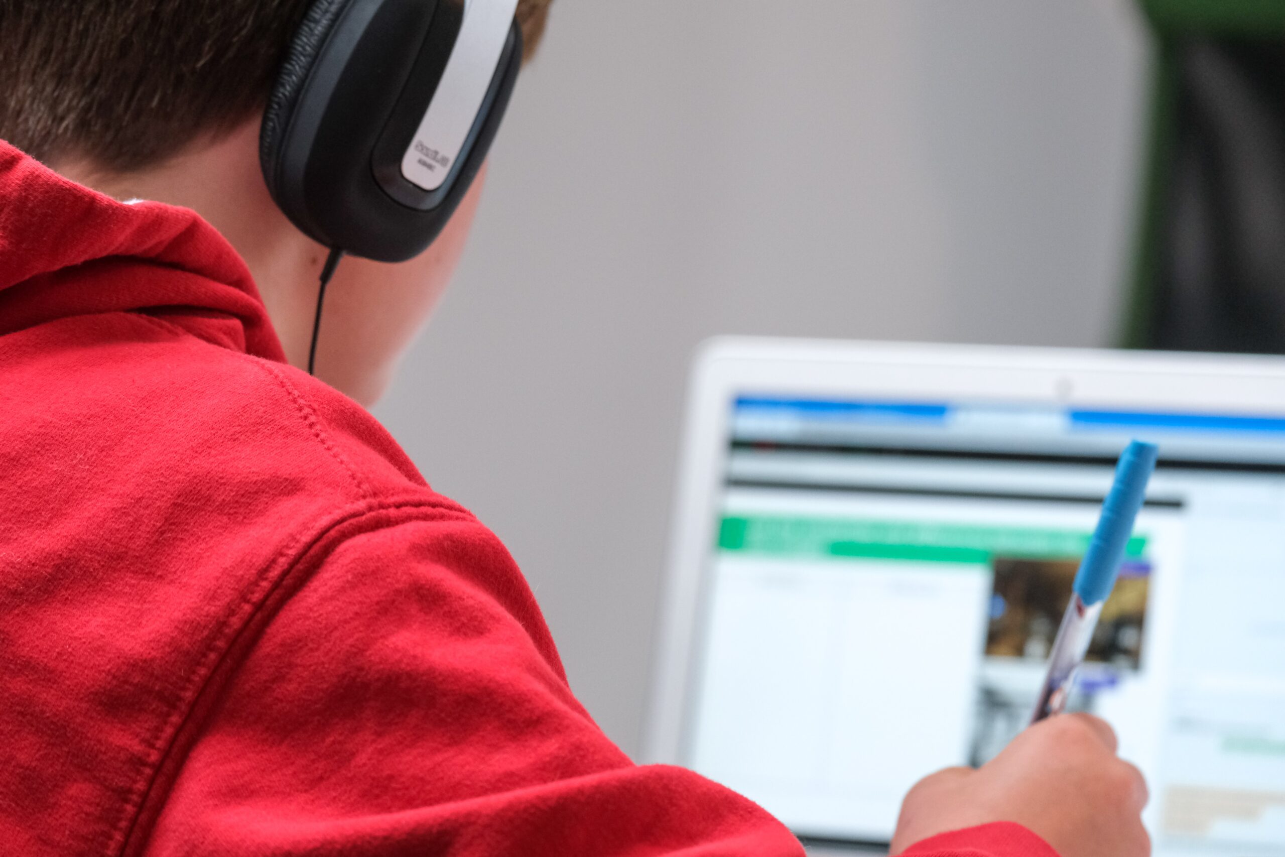 a little boy learning by using a computer