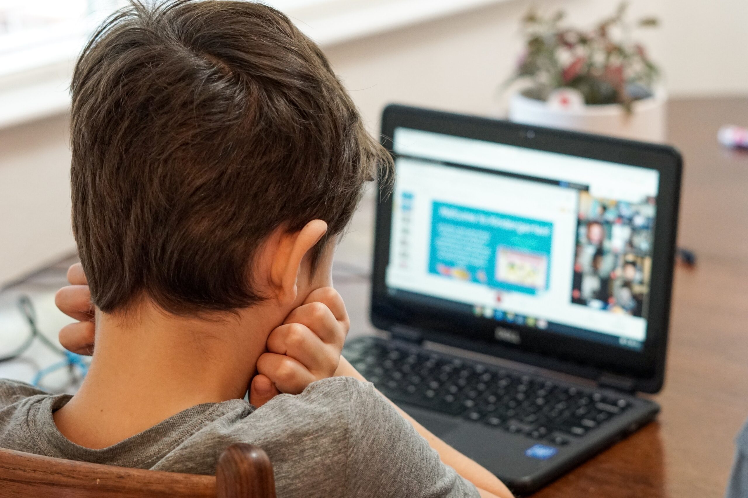 Child staring at computer screen