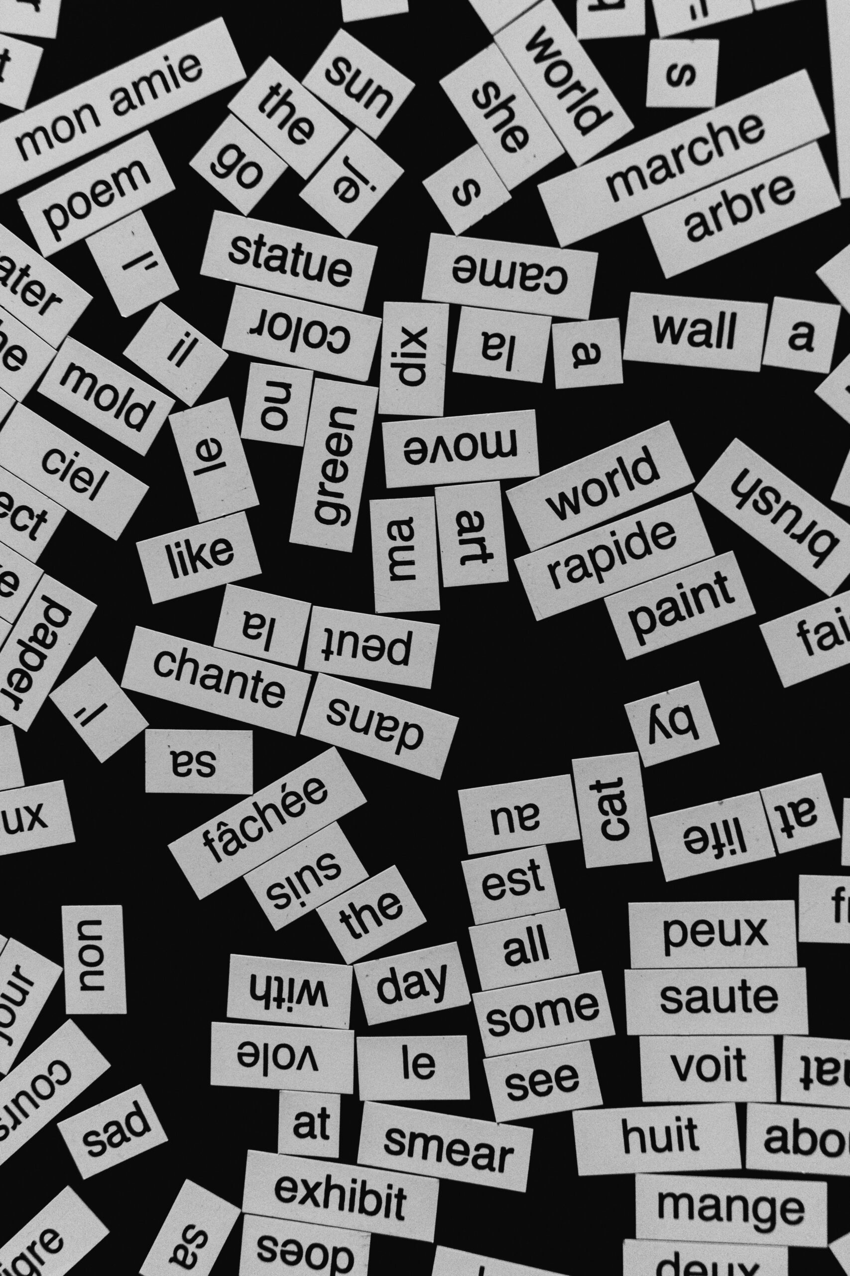 A jumble of different words in different languages.